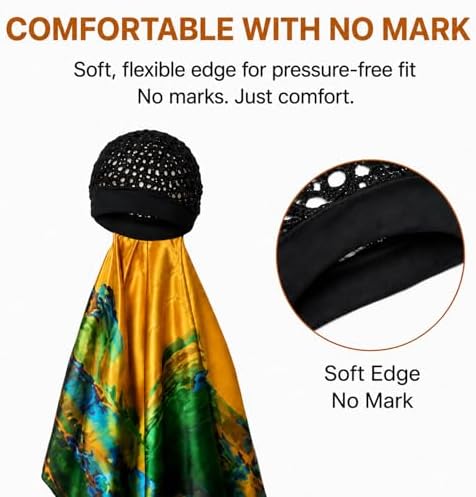 2 in 1 Wrap Cap Hair Net and Scarf for Silk Press, Satin Wrap Cap Bonnet for Women, Adjustable Stay-On Sleep Hair Net Scarf for All Hair Types - Image 4