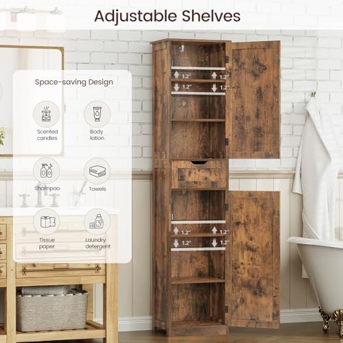Iwell 66.9" Tall Bathroom Storage Cabinet with 2 Doors & 1 Drawer - Image 5