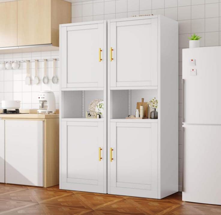 Tall Metal Narrow Bathroom Storage Cabinet 67" H, Tall White Pantry Cabinets with 4 Adjustable Shelves and 2 Doors for Kitchen, Home Office, Living Room, Dining Room(20 inches Wide) - Image 3