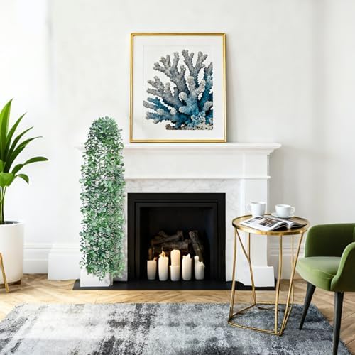 Artificial Hanging Plants for Shelf, Fake Potted Greenery 2-Pack Faux Eucalyptus Vine in Black Pot, Décor for Office Living Room Bathroom Indoor Outdoor - Image 2