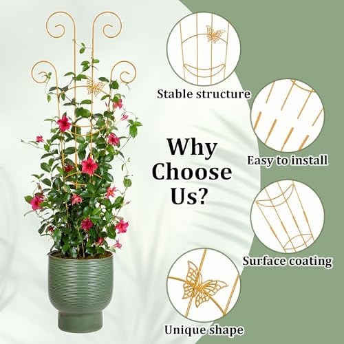2 Pcs 30'' Monstera Plant Trellis for Pots, Metal Garden Trellis for Outdoor Plant Climbers, Expandable Houseplant Support with Butterfly Design for Monstera Ivy Hoya Vine, Gold - Image 3