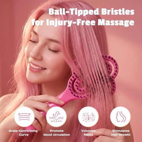 SIMETRA Lucky Hair Brush for Women, 14K Gold Plated Wet Brush Detangling Brush for All Hair Types, Natural Crystal Inlay Boar Bristle Hair brush, Curly Detangler HairBrush for Scalp Massage Gift - Image 4
