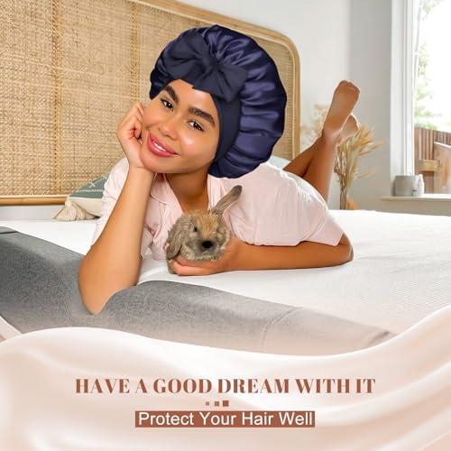 CHLINS Double Layer Satin Bonnet for Sleeping, Hair Bonnet for Curly Hair - Image 3