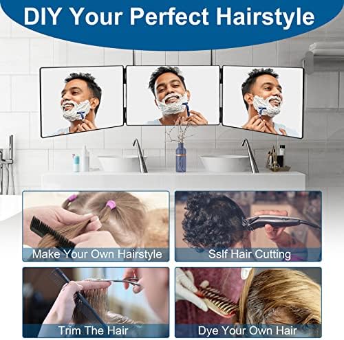 LMZNXCZ 3 Way Mirror for Self Hair Cutting,360 Haircuts Men for Barber Use Tools,to See Back of Head,Tri Fold Mirror with Portable Height Adjustable Telescoping Hooks - Image 2