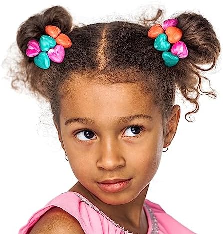 Expressions 24 Count Heart-Shaped Bright Multicolored Twin Bead Ponytail Hair Elastics Collection - Hair Ties for Girls, Hair Accessories for Kids, Hair Ties for Toddler Girls, Ball Ponytail Holders - Image 7