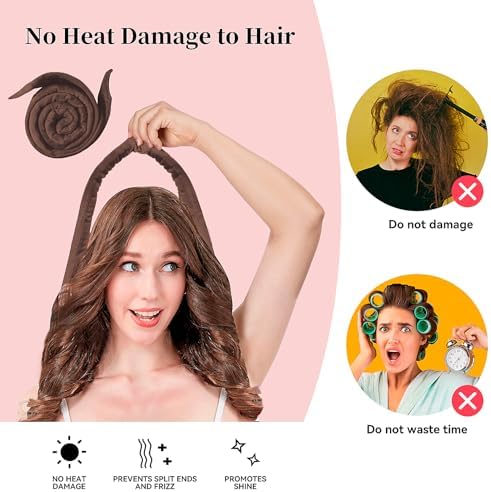 Flylipu Heatless Curling Rod Headband, Upgraded 60" Extra Long Soft Hair Curlers to Sleep In, No Heat Curls for All Hair Types, Hair Wrap Curls Styling Kit for Girls (Brown, 1 Count) - Image 3