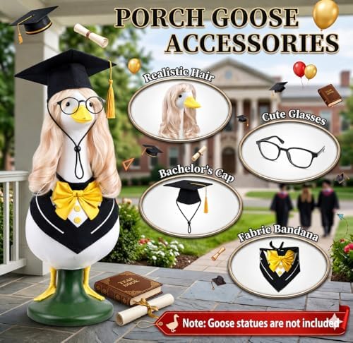 Graduation Porch Goose Accessories with Blonde Wig and Cap, 4-Piece - Image 2