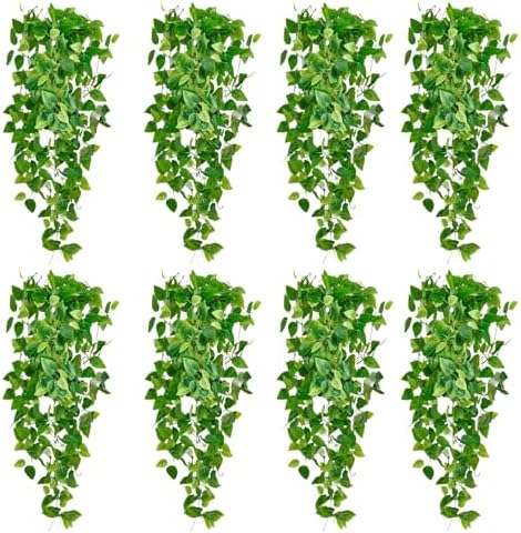 Fake Hanging Plants Vines(8pcs)for Room Decor, Artificial Ivy Greenery Garlands for Home Bedroom Living Aesthetic Kitchen Office Wall Patio Bookshelf,Indoor,Outdoor Farmhouse Decorations(No Basket) by Unknown