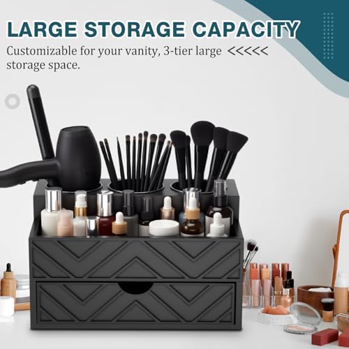Hair Tool Organizer Countertop with Drawer Blow Dryer Holder, Black - Image 6