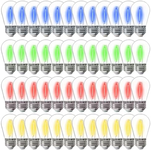 FLSNT 48 Pack S14 Colored LED String Light Bulbs, Waterproof Outdoor Replacement Bulbs, E26 Base, CRI80, Red/Green/Blue/Warm White by FLSNT