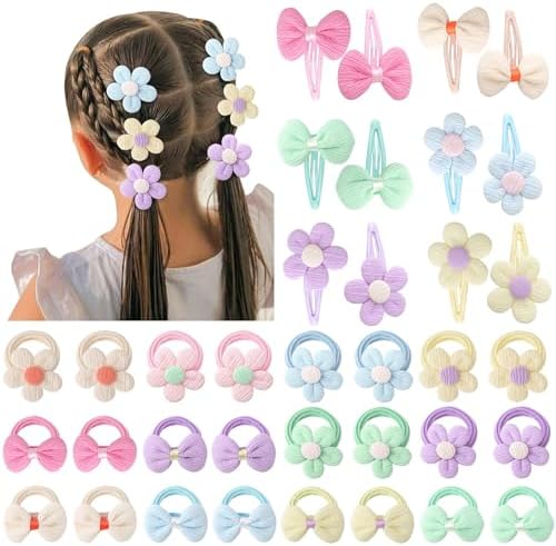 DRESHOW BQUBO 36 Pcs Toddler Hair Ties Hair Clips for Girls Cute Hair Accessories Baby Hair Bows Flower Hair Ties Colorful Bow Hair Clip Snap Hairpins Flower Clips for Baby Toddler Girls Kids by DRESHOW