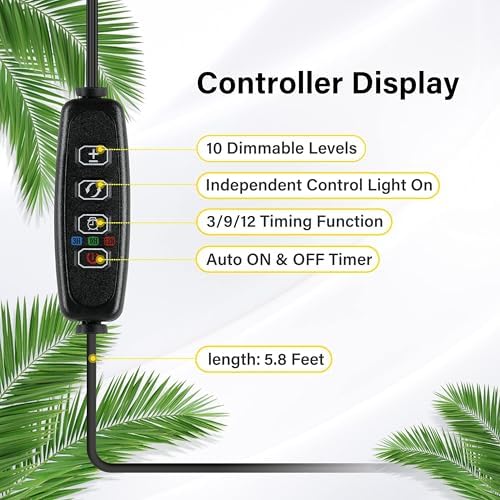 iPower 2Pack 20W LED Grow Lights with Full Spectrum Plant Growing Light Strips for Indoor Plant with Auto ON/Off 3/9/12H Timer, 10 Dimmable Levels 48 LEDs Per Tude, 2 Tubes, Red&Blue - Image 4