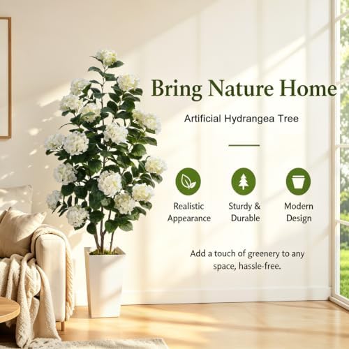 GTIDEA 6FT White Hydrangea Artificial Trees with Tall Planter for Porch - Image 4
