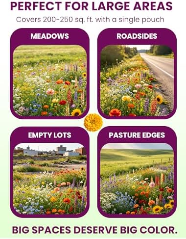 Wildflower Seeds – Massive Meadow Mix, 25 Heirloom Varieties (18 Annuals + 5 Biennials + 2 Specials), 135,000+ Seeds (1lb) Covers 2250-2800 sq.ft., High Germination for Large Outdoor Pollinator Garden - Image 4