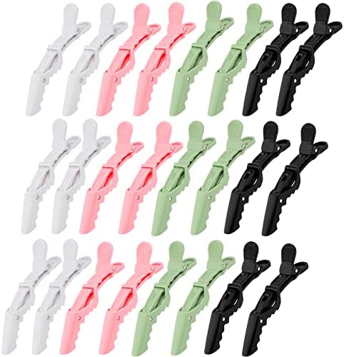 Ondder 24 Pack Alligator Hair Clips for Hair Styling, Coloring and Cutting - Salon Pro Sectioning Clips for Barbers, Women, Men, and Teens - Black, White, Pink, Green by Ondder