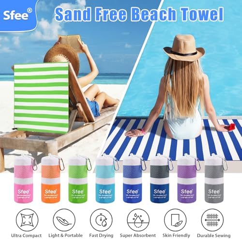 Sfee 2 in 1 Microfiber Beach Towel, Quick Dry Towel Travel Camping Towel Super Absorbent Compact Lightweight Sports Gym Towels Set for Beach, Gym, Hiking, Pool, Backpacking, Bath, Yoga - Image 3