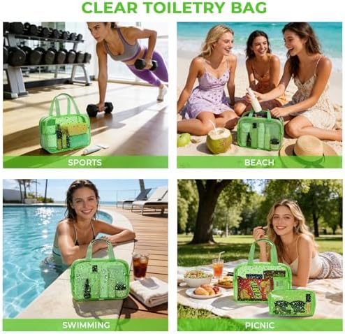 2PCS Clear Star Print Waterproof Makeup Bag, Lagre PVC Cosmetic Pouch with Zipper, Travel Toiletry Organizer for Women, Small Personal Item for Travel, Business Trip, Gym & Daily Use (Green) - Image 6