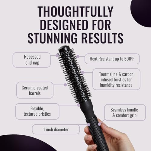 ERGO Ceramic Ionic Round Brush for Blow Out - Salon Quality Hair Brushes for Women - Roller Brush for Blow Drying, Wet and Dry Hair Styling, Volumizing Hair Care - ER25: 1" - Image 4