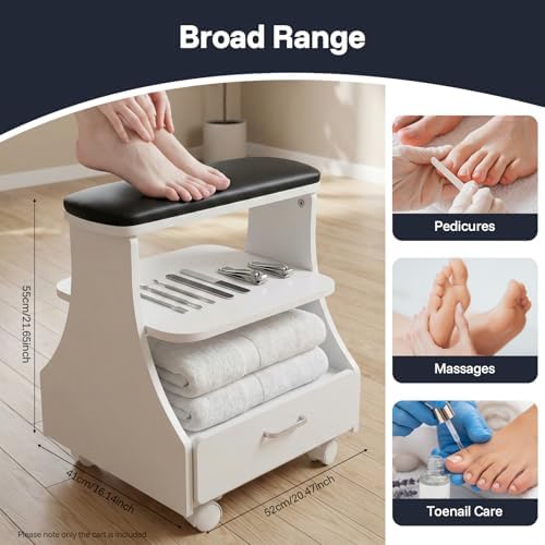 Pedicure Foot Rest Trolley with Wheels and Drawer - Image 5