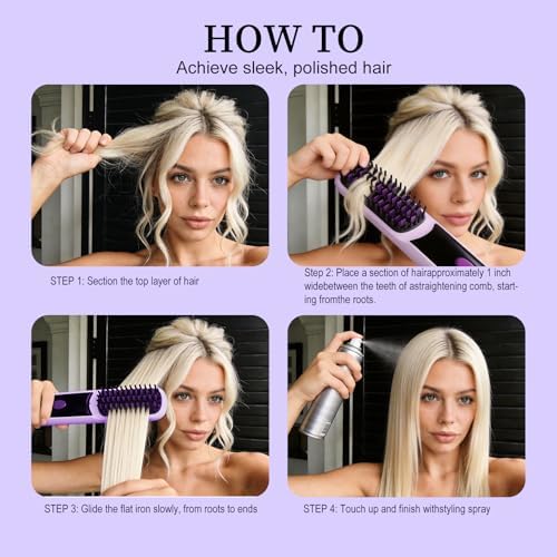 Go Brush Pro for Short Hair 2026, Portable Straightener Brushs for Travel, with LCD Temperature Display, Fast Heating Cordless Mini Hair Brushs(Purple) - Image 6