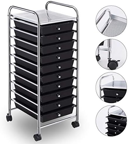 Giantex 10 Drawer Rolling Storage Cart Scrapbook Paper Office School Organizer (Black) - Image 6