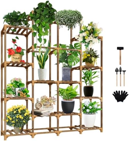 Plant Stand Indoor Outdoor, 14 Tiered Plant Shelf Wood Plant Rack by Uneedem