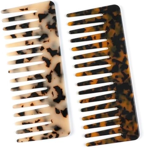 Hair Detangling Comb, 2 Pack Large Cellulose Acetate Wide Tooth Comb by TaShow