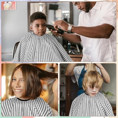 Professional Hair Cutting Cape with Neck Duster Brush, Large Size Salon Barber Cape for Men, Women and Kids(White with Five-line Stripe) - Image 3