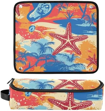 Hair Tools Travel Bag with Heat Resistant Mat Detachable 2-in-1 Curling Iron Travel Case Hot Tools Organizer for Straightener Flat Iron Bright Summer Beach Starfish and Palm Tree - Image 3