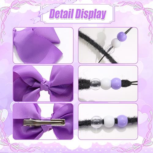 NAISKA 62PCS Purple Beads for Hair Braids 4.7inch Hair Bows Clips Round Dreadlock Beads Braids Clips with Bow 2 Styles Loc Accessories for Kids Girls - Image 6