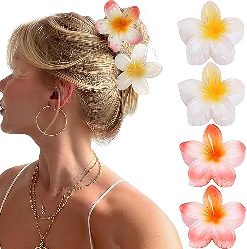 GQLV Hawaiian Flower Claw Hair Accessories for Women - 4PCS Large Nonslip Clips for Thick and Thin Hair, Strong Hold, Cute Banana Clips by Firstchoiceforqualitylife