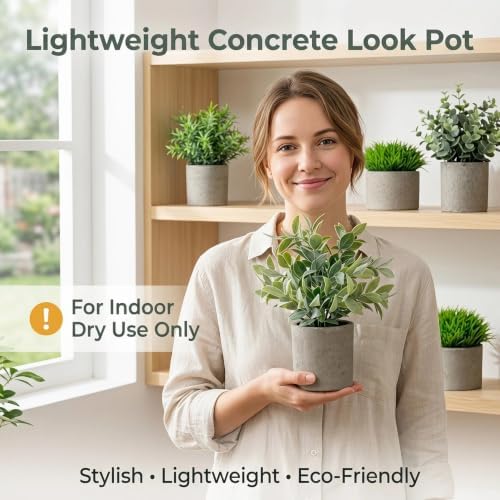 AUUGUU Artificial Potted Plants Faux Greenery in Cement Pots for Shelf, Bookshelf, Office or Home Decor, Small Decorative Fake Plants for Modern Indoor Display - Image 6