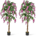 Goplus 5.5FT Ficus Artificial Tree, 2 Pack Faux Wisteria Tree in Nursery Pot with Blooming Flowers, Fake Potted Tree Greenery Floor Plant for Indoor Home Office Porch Living Room Decor by Goplus