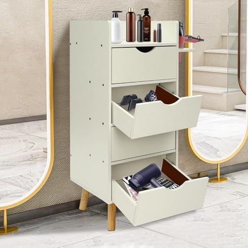 Salon Storage Cabinet, with Hair Dryer Holder, 4 Drawer Storage Cabinet, Barber Salon Storage Cabinet, Raised Table Legs Hair Stylist Station Organizer for Hair Salon (Warm White) - Image 2