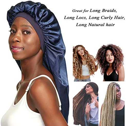 Extra Large Satin Bonnet for Curly Hair Stay on All Night Navy - Image 2