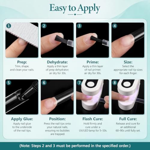 LIONVISON Nail Tips Square Set: 504PCS XXXL No C Curve Straight Tapered Square Nail Tips Extra Long Clear Nail Tips with Nail Extension Glue Gel Prep Dehydrator Primer File UV Curing Lamp for Home DIY - Image 7