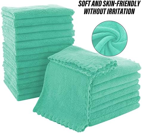 MOONQUEEN Ultra Soft Premium Washcloths Set - 12 x 12 inches - 72 Pack - Quick Drying - Highly Absorbent Coral Velvet Bathroom Wash Clothes (Aqua Green) - Image 4