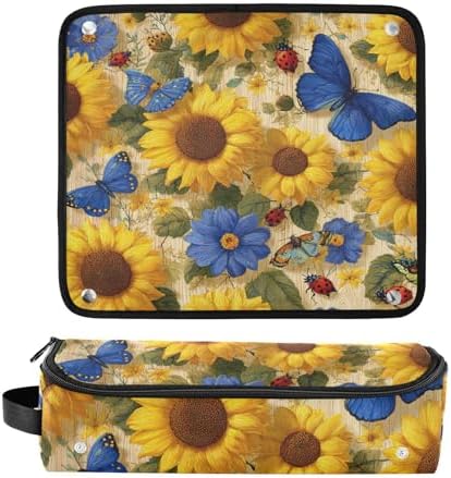 Hair Tools Travel Bag with Heat Resistant Mat 2-in-1 Hot Tools Travel Bag Organizer Flat Curling Iron Travel Case for Straightener Farmhouse Sunflower Butterfly Ladybugs - Image 3