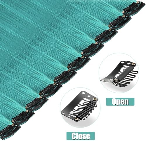 12 PCS Teal Blue Hair Extensions Clip in, 22 Inch Colored Party Synthetic Neon Highlights Extensions, Rainbow Hair Accessories for Women Hair Pieces (Teal Blue) - Image 3