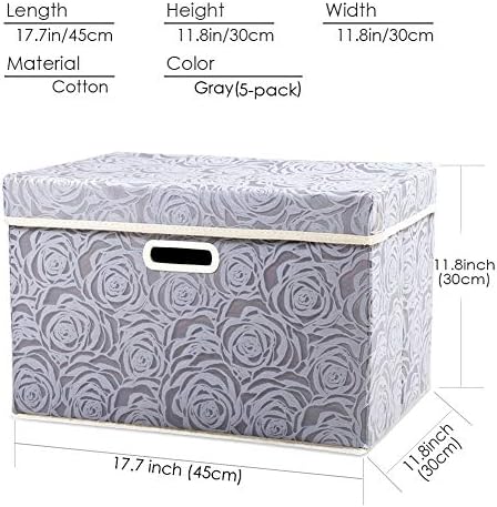 PRANDOM Large Storage Boxes with Lids [5-Pack] Fabric Decorative Storage Bins Cubes Organizer Containers Baskets with Handles for Closet Grey 17.5x11.8x11.8 In For 6+ Year Old Boys and Girls - Image 4