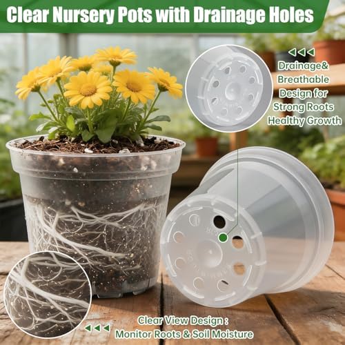 3 Inch Clear Nursery Pots 100 Pcs with 5 Pcs 20 Cell Potting Trays, 5 Sets Seed Starting Kit for Seedlings Cuttings Indoor Growing, Sturdy Transparent Plant Pot Carrying Tray Germination Set - Image 2