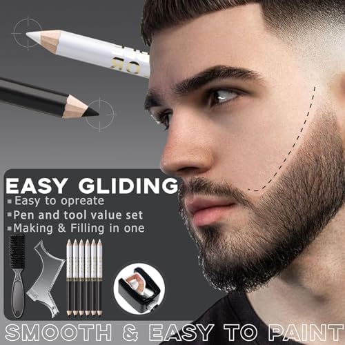 Noerrors Barber Pencil for Lineup Magic Hairline Enhancement Beard Guide Shaping Pencils for Design Razor Trace Black White Barber Chalk Pencils Set with Sharpener Ruler Brush for Men - Image 2