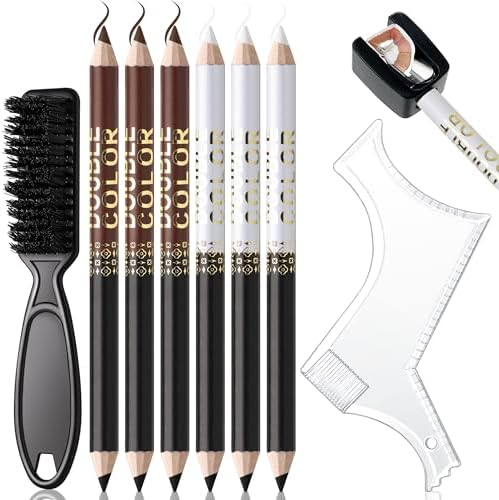 Noerrors Barber Pencil for Lineup Magic Hairline Enhancement Beard Guide Shaping Pencils for Design Razor Trace Black Brown White Barber Chalk Pencils Set with Sharpener Ruler Brush for Men by Noerrors