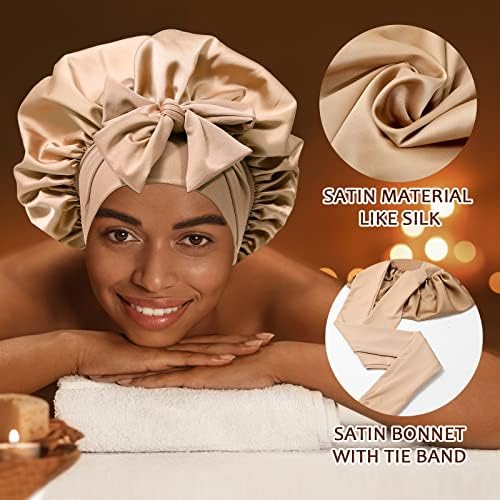AWAYTR Wide Band Satin Bonnet, Tie-Band Sleep Cap for Curly Hair Women - Image 2