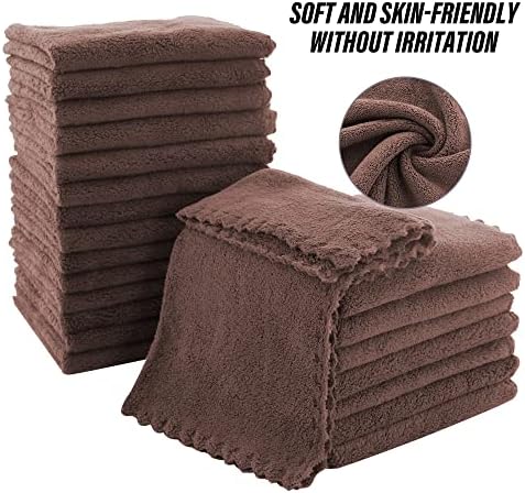 MOONQUEEN Ultra Soft Premium Washcloths Set - 12 x 12 inches - 24 Pack - Quick Drying - Highly Absorbent Coral Velvet Bathroom Wash Clothes - Use as Bath, Spa, Facial, Fingertip Towel (Wood Brown) - Image 4
