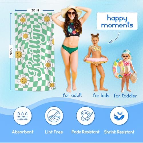 JML Personalized Beach Towel with Name, Custom Flower Beach Towel, Customized Microfiber Pool Towel, Quick Dry & Absorbent Swim Towel for Adult,Anniversary, Birthday, Summer Holiday,Vacation - Image 3