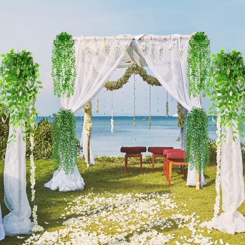 Daifunli 24 Pcs Artificial Hanging Plants Fake Hanging Ferns Plastic Fake Plants for Wall Room Garden Garland Indoor Outdoor Decor No Basket (Eucalyptus,Mandala,String of Pearls,Pea) - Image 5