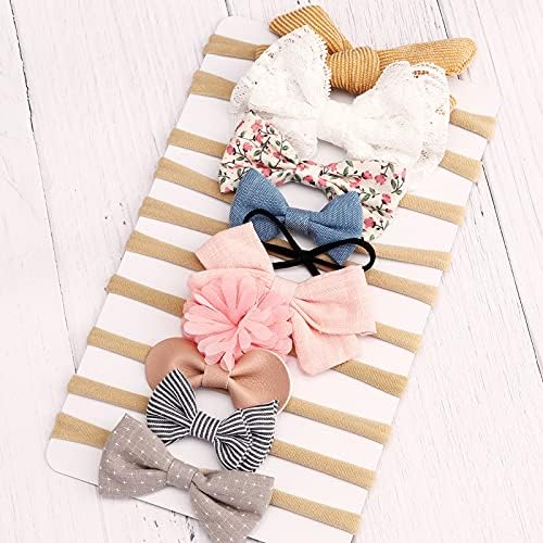 BQUBO Baby Girl Headbands with Bows Nylon Hairbands Handmade Hair Accessories for Newborn Infant Toddlers 10 Pack - Image 5