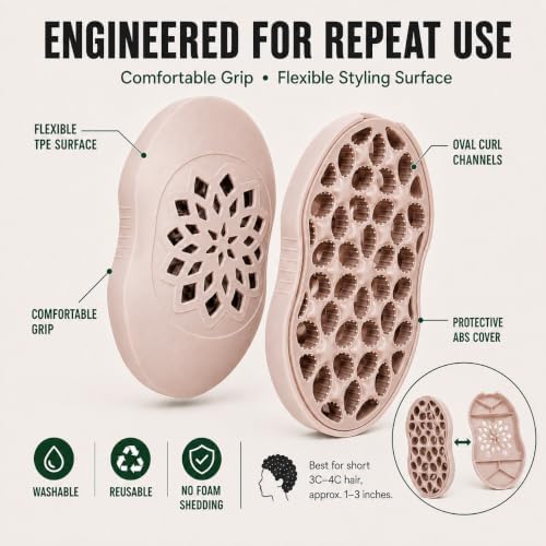 Curl Defining Brush for 3C-4C Hair, Washable TPE Hair Sponge Alternative for Natural Coils, Finger Coil Styling Tool for Men and Women, Reusable Curl Creator(1, khaki) - Image 4