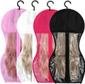 FYSUIMU 12Pcs Wig Storage Bag with Hanger Hair Extension Storage Dust Proof Portable Wig Organizer for Multiple Wigs Travel Home Closet (White, Black, Pink, Hot Pink) by FYSUIMU